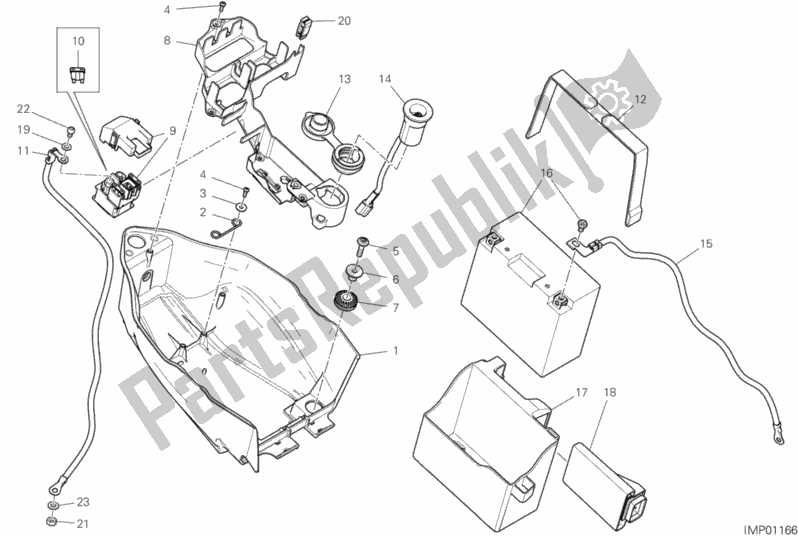 All parts for the Battery Holder of the Ducati Hypermotard 950 2019